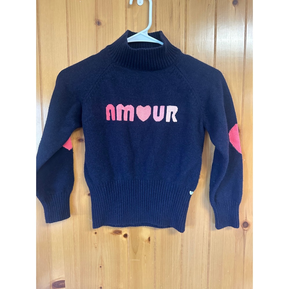 Tartine et‎ Chocolat Girls Navy Amour Heart Wool Cashmere Sweater Size 10A